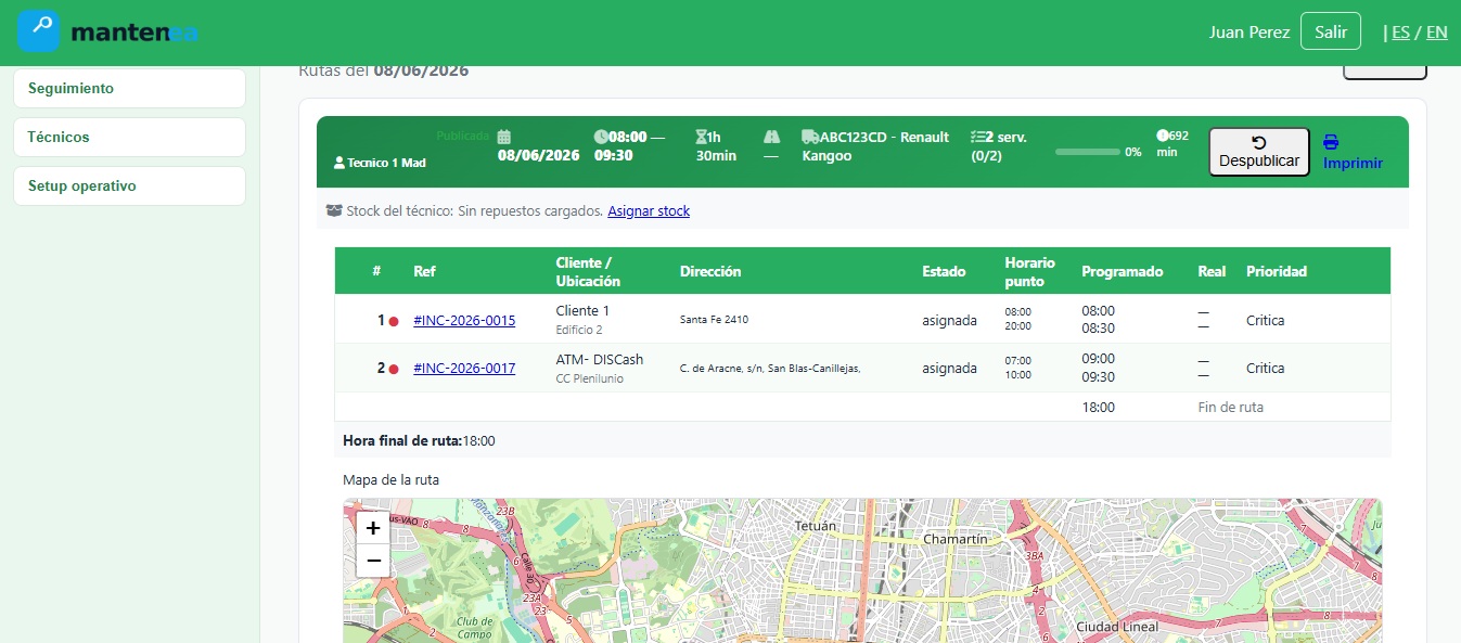 Seguimiento de rutas en tiempo real en Mantenea
